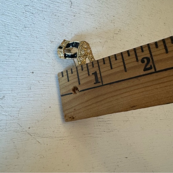 Vintage Platform Heel Shoe Black Enamel Clear Rhinestone Gold Tone Brooch - Picture 8 of 8